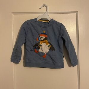 JoJo Maman Bebe Blue Sweatshirt with Penguin Appliqué Size 2-3T